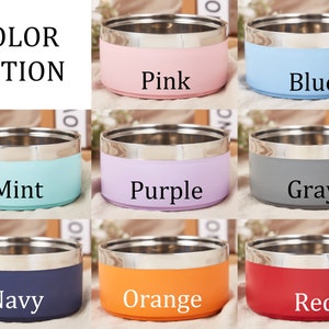 K&ouml;nnte beinhalten: Farboptionen f&uuml;r einen Satz Edelstahl-Haustiernapf. Die N&auml;pfe haben einen silbernen Rand und sind in Pink, Blau, Mint, Lila, Grau, Marine, Orange und Rot erh&auml;ltlich.