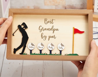 Best Dad by Par Schild, Vatertagsgeschenke, Holz Golf Schild, Papa Geschenk, personalisierte Plakette für Opa, Papa Golf Geschenke für Papa, graviertes Namensschild
