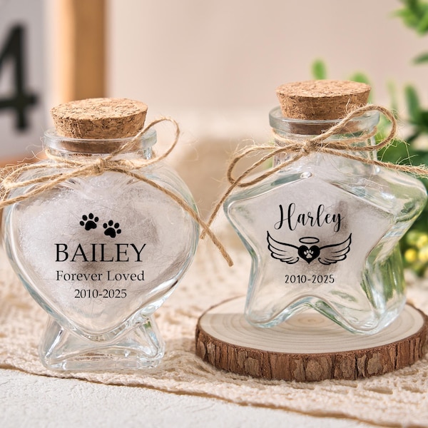 Pet Hair Keepsake Jar,Custom Pet Fur Jar Memorial Bottle with Name Tag,Memorial Jar for Dog Cat Loss Gift, Personalized Pet Remembrance Gift