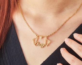 Collar personalizado con nombre de orejas de perro, collar con nombre de perro personalizado, joyería para mascotas, regalo conmemorativo de mascotas, regalo de Navidad para ella, regalo para amantes de los perros