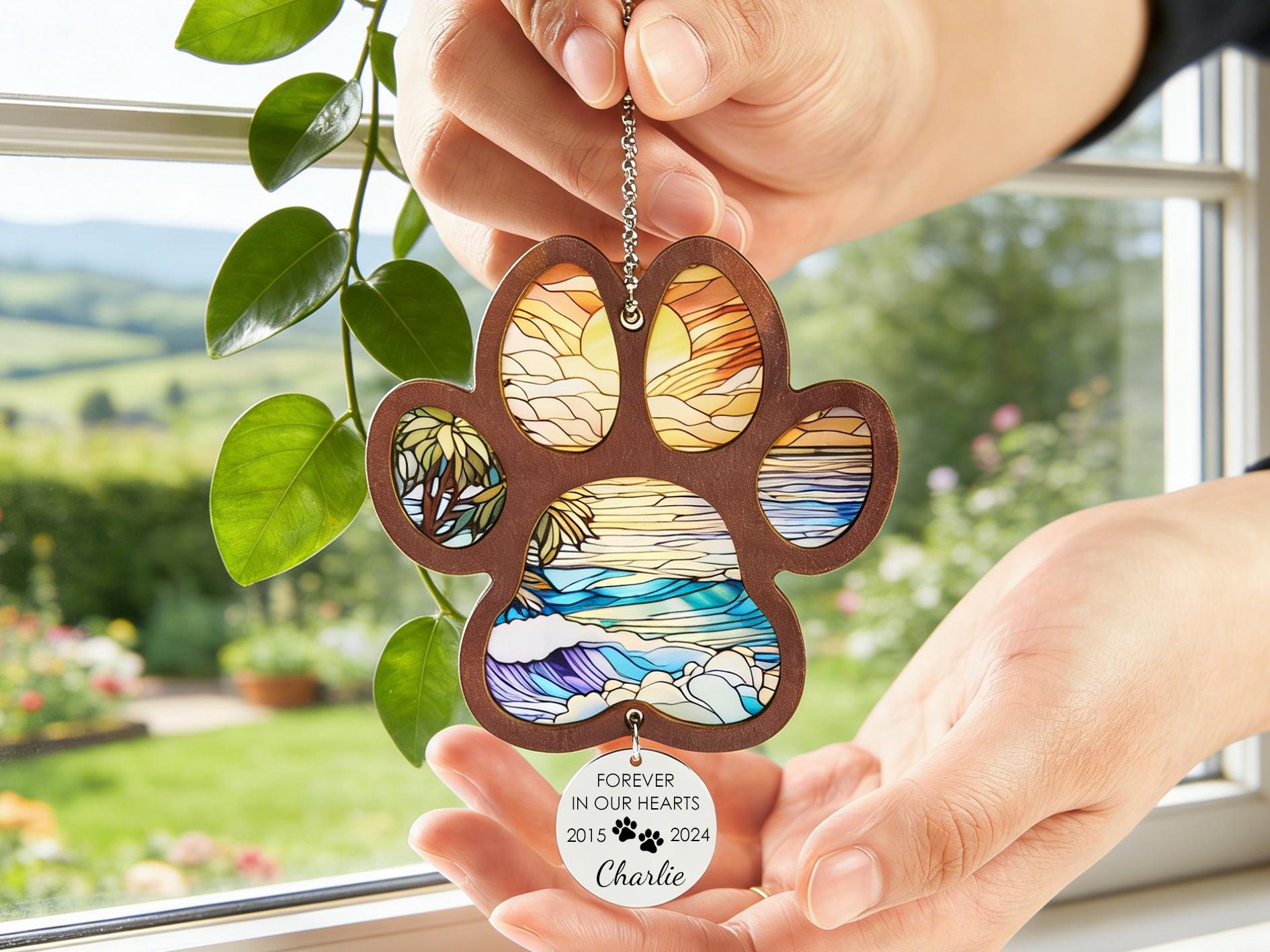 Dog Rainbow Bridge Crystal Suncatcher Pet Paw Memorial Ornament ...
