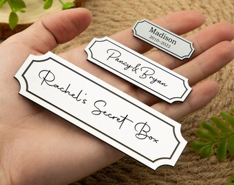 30 Placas De Nombre En Blanco Rectangulares De 8x2 Pulgadas, Azul Cielo Sobre Base Blanca, PATIKIL, Para Grabar Con Láser