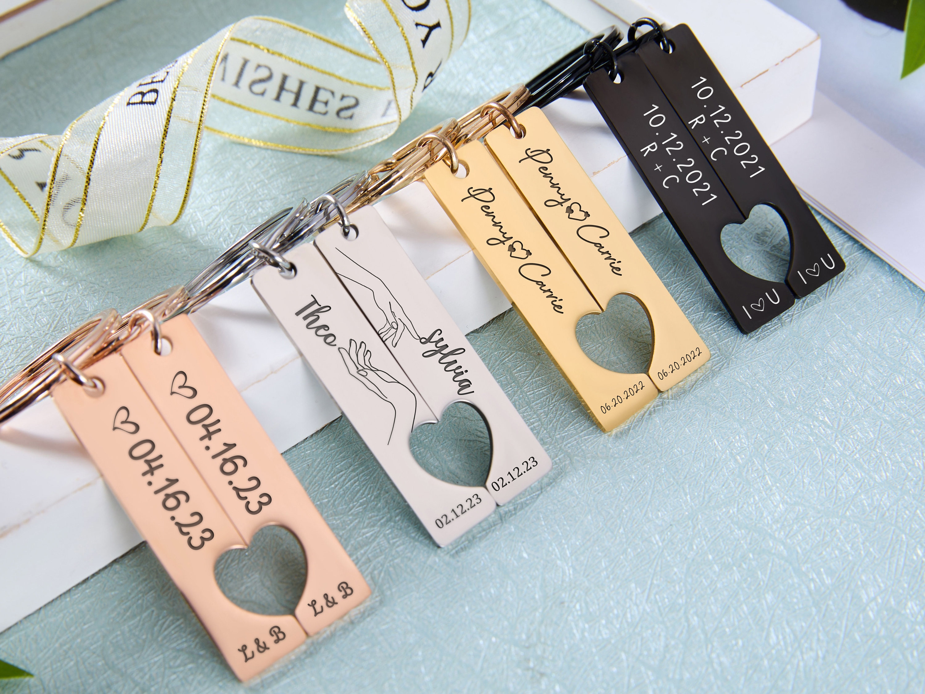 Personalized 2 Pcs Matching Couple Keyring Couple Keychain Set Custom ...