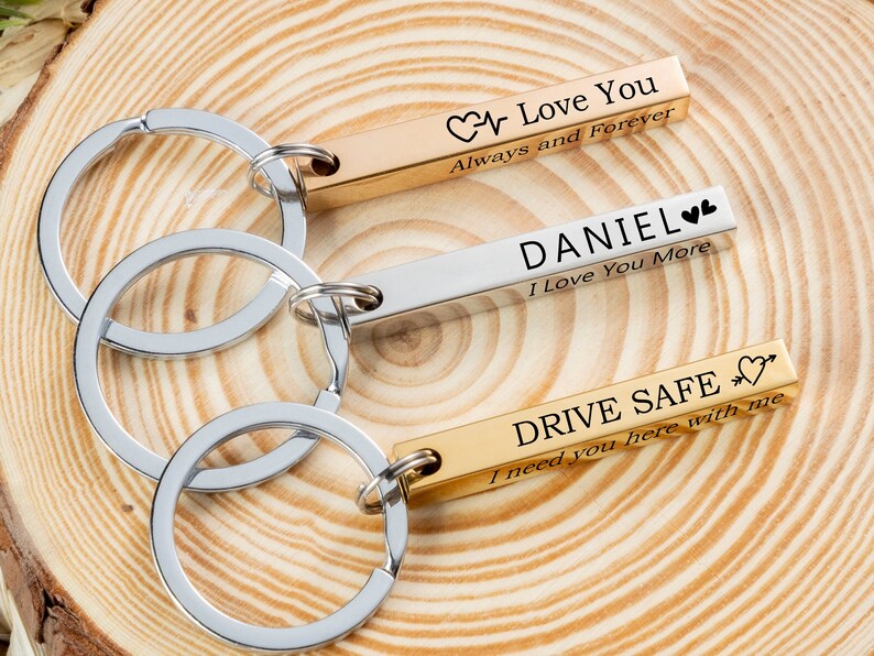 Personalized Keychain,4 Sided Bar Keycahin,Custom Name key ring,Personalized Gift for Him,Engraved Keychain,Custom Key Chain,Groomsman Gifts image 1