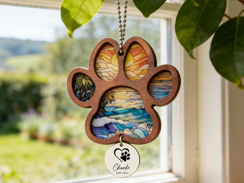 Dog Rainbow Bridge Crystal Suncatcher Pet Paw Memorial Ornament ...