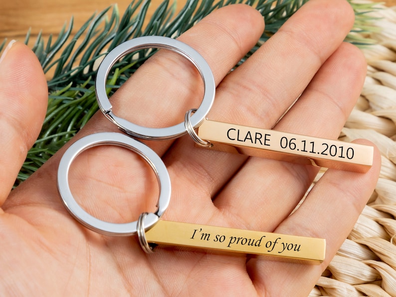 Personalized Keychain,4 Sided Bar Keycahin,Custom Name key ring,Personalized Gift for Him,Engraved Keychain,Custom Key Chain,Groomsman Gifts image 7