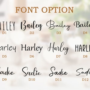 K&ouml;nnte beinhalten: Eine Grafik mit 12 verschiedenen Schriftarten f&uuml;r Namen. Die Namen Bailey, Harley und Sadie werden in jeder Schriftart angezeigt.