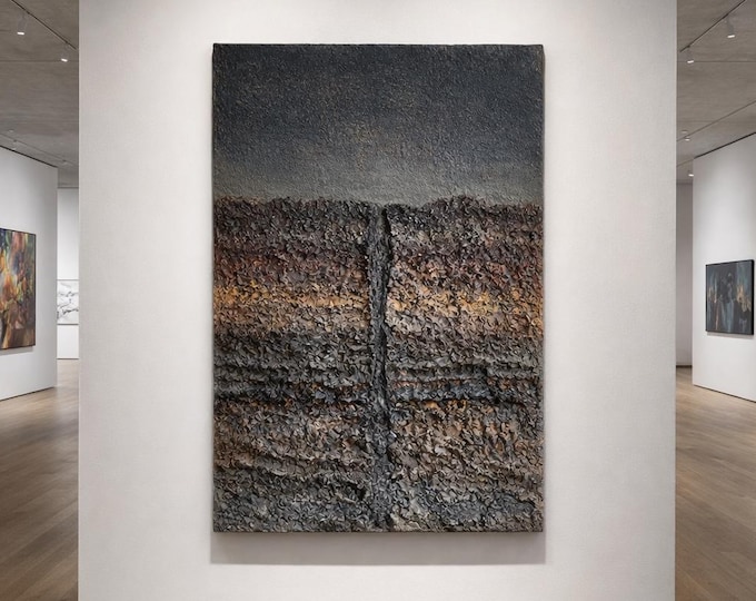 Large Contemporary Mixed Media Painting – Textured Abstract Wall Art – Sculptural Minimalist Wabi Sabi Artwork