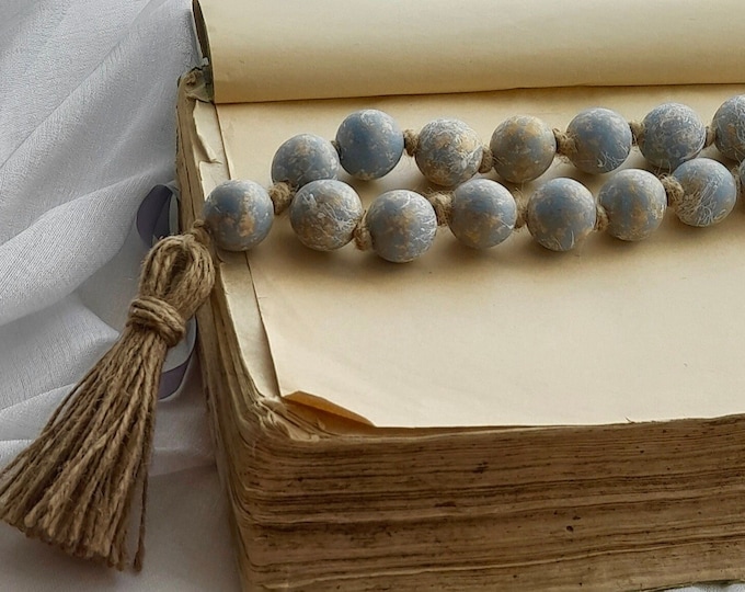 Boho Chic Wood Bead Garland with Tassel - Farmhouse Coffee Table Decor - Coastal Boho Home Gifts - Modern Rustic Farmhouse Beads
