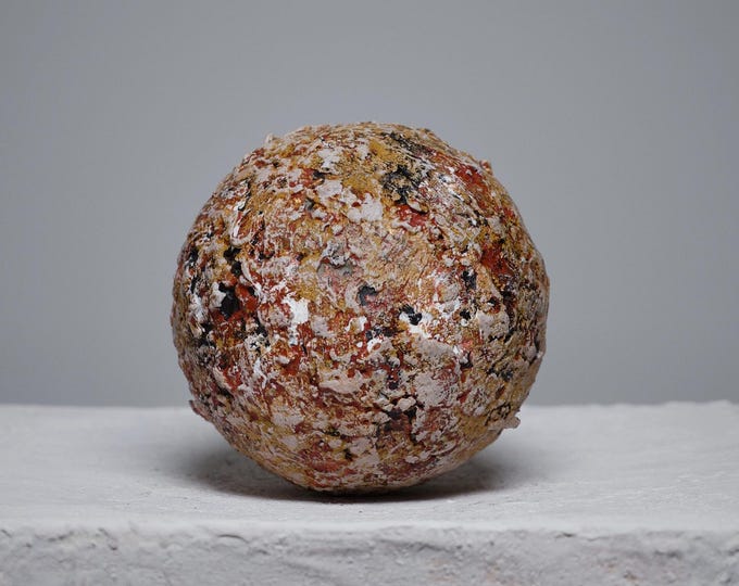 Textured Paper Clay Sphere Sculpture: Wabi Sabi Art Object, Organic Modern Decor