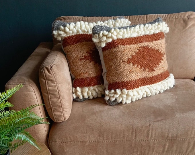 Handwoven Wool Throw Pillow Cover - Decorative, Cozy, and Textured Pillow - Ideal for Bohemian Home Decor - Handmade with Natural Sheep Wool