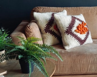 Handwoven Wool Throw Pillow Cover - Decorative, Cozy, and Textured Pillow - Ideal for Bohemian Home Decor - Handmade with Natural Sheep Wool