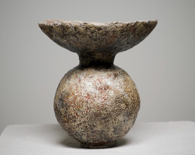 Rustic Wabi Sabi Textured Vase, Sculptural Paper Clay Vessel, Earth Tone Statement Piece