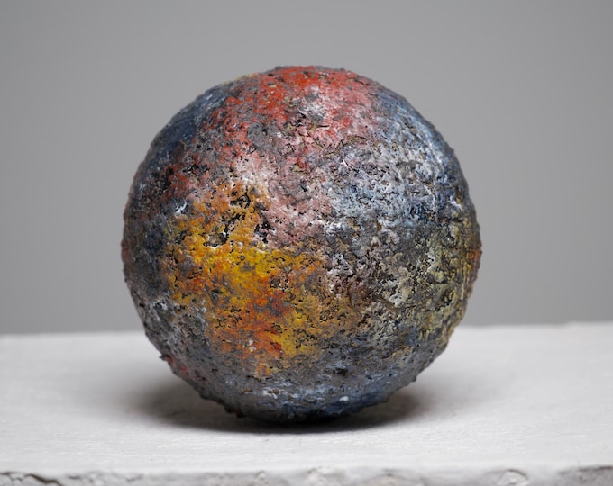 Wabi Sabi Sphere Sculpture: Textured Clay Art Object, Small Organic Modern Decor Accent