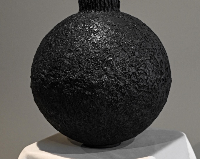 Textured Black Art Vase: Biomorphic Sculpture, Organic Handmade Decor for Minimalist, Modern, Industrial Homes