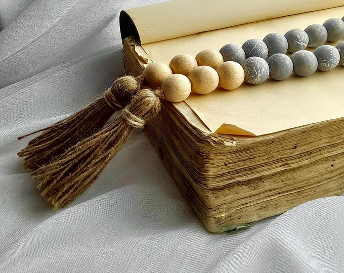 Large Wooden Bead Garland with Tassels – Modern Farmhouse Beads for Home Décor – Wood Beads Ideal for Bohemian Decor, Coffee Table, Shelf