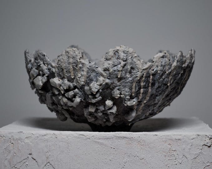 Wabi Sabi Textured Bowl Vase, Sculptural Paper Clay Centerpiece, Minimalist Art Vessel