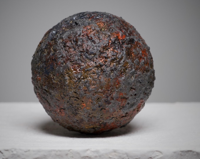 Wabi Sabi Clay Sphere Sculpture, Small Textured Art Object, Organic Modern Table Decor Accent