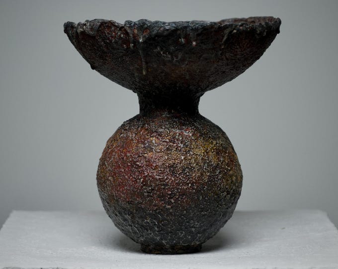 Textured Wabi Sabi Bowl Vase: Rustic Paper Clay Sculptural Centerpiece Decor