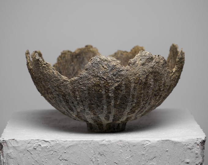Wabi Sabi Sculptural Bowl Vase, Textured Minimalist Art Object Centerpiece