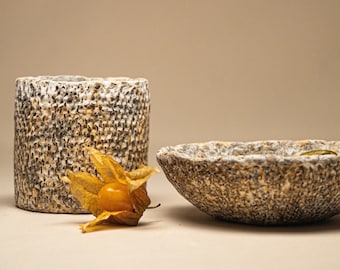 Paper Mache Modern Elegance: Wabi Sabi Vase & Decorative Bowl Set – Eco-Friendly Gift for Perfect Home Decor, Versatile Living Spaces