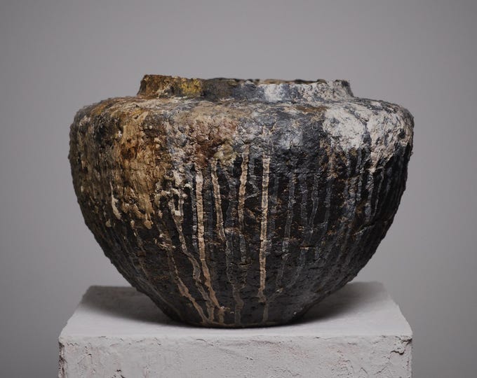 Rustic Wabi Sabi Textured Vase: Earth Tone Sculptural Vessel, Contemporary Art Object