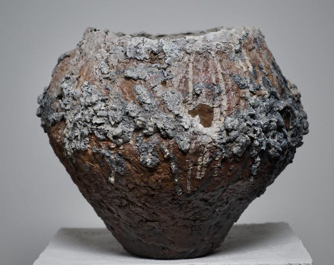 Large Textured Sculptural Vase, Paper Clay Wabi Sabi Vessel, Earth Tone Art