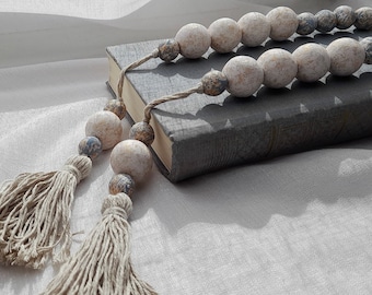 Large Wooden Bead Garland with Tassels – Modern Farmhouse Beads for Home Décor – Wood Beads Ideal for Bohemian Decor, Coffee Table, Shelf