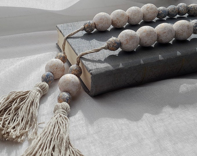 Large Wooden Bead Garland with Tassels – Modern Farmhouse Beads for Home Décor – Wood Beads Ideal for Bohemian Decor, Coffee Table, Shelf