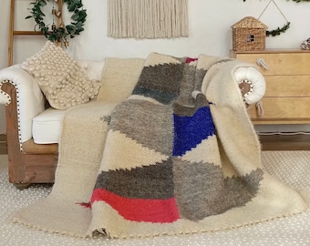 Natural Sheep Wool Throw for Scandi Home Decor - Warm, Cozy California King Wool Blanket - Traditional Design - Multipurpose and Versatile