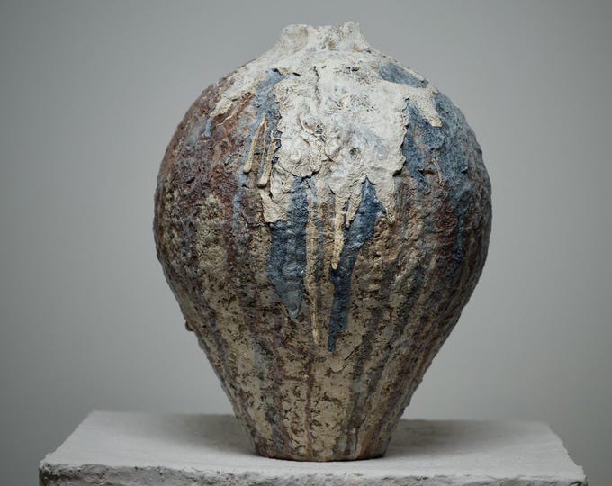 Wabi Sabi textured vase, Sculptural paper clay vessel, Mineral earth tone art object