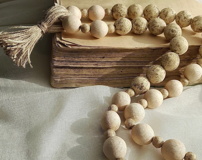 Boho Chic Decor Beads with Tassel -  Large Wooden Bead Garland Ideas for Rustic Home Accent - Coffee Table Decor - Modern Farmhouse Decor