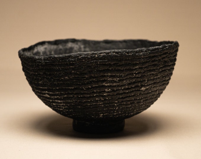 Handmade Paper Mache Black Bowl - Wabi Sabi Charm for Modern Farmhouse Table Accent - Ideal for Stylish Living Spaces & Housewarming Gift