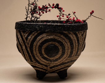 Paper Mache Bowl: Rustic Wabi Sabi Japandi Vase, Stylish Centerpieces Vessel, Modern Organic Sculpture