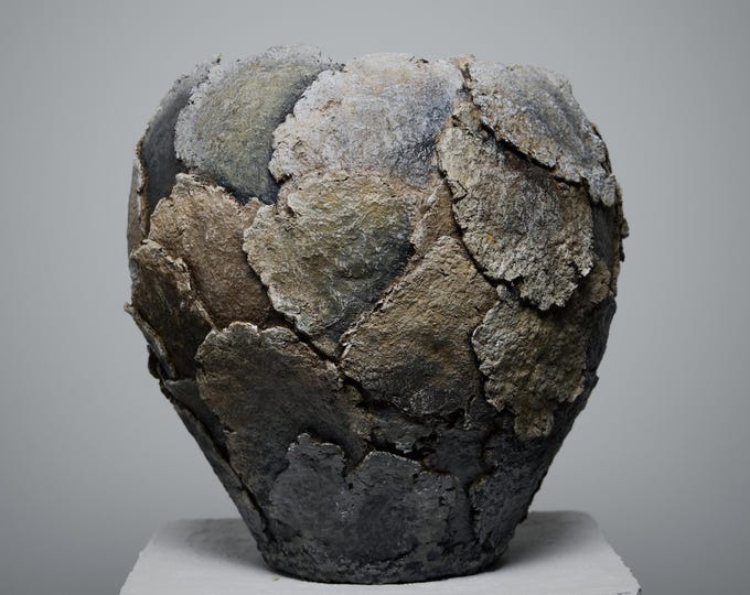 Large Sculptural Wabi Sabi Vessel: Handmade Paper Clay Vase, Organic Modern Statement Decor