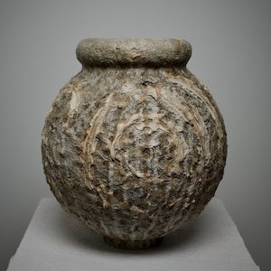 Rustic Wabi Sabi Textured Vase, Sculptural Paper Clay Vessel, Earth Tone Statement Piece