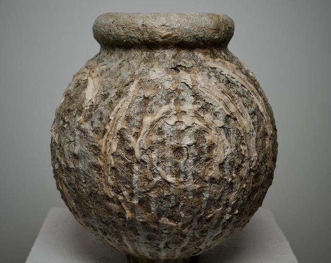 Rustic Wabi Sabi Textured Vase, Sculptural Paper Clay Vessel, Earth Tone Statement Piece
