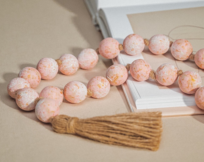 Sustainable Art Gift - Handcrafted Wooden Bead Garland with Jute Tassel - Eco-Friendly Boho Chic Home Decor Accent - Unique Textured Design