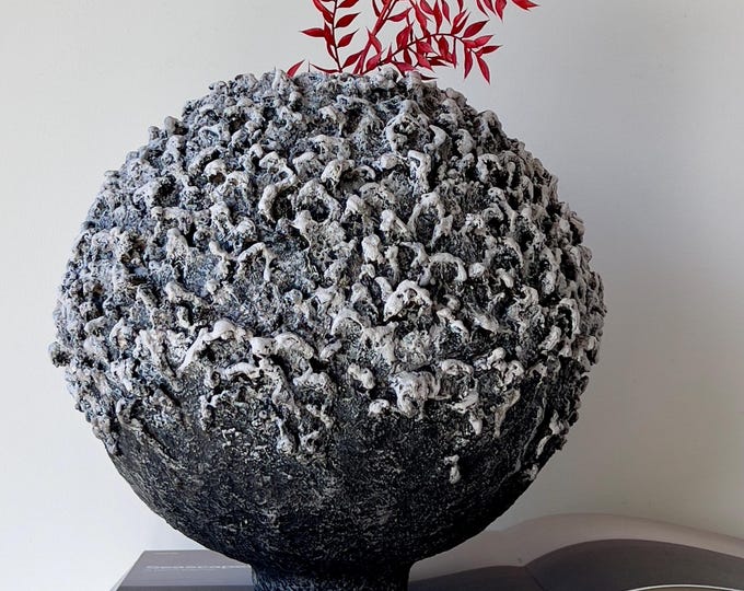 Handmade Textured Black Vase: Sculptural Art Object, Japandi Wabi Sabi Centerpiece, Organic Modern Decor, Statement Piece for Interior