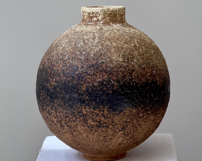 Earth Tone Paper Clay Sculpture: Wabi Sabi Japandi Vessel, Contemporary Organic Centerpiece, Modern Accent