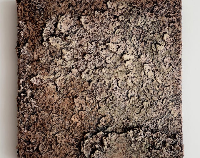 Earth Tone Textured Abstract Painting: Mixed Media Paper Clay Sculpture, Wabi Sabi Organic Accent