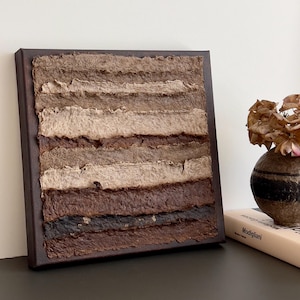 Scultura da parete 3D con texture organica, arte in argilla di carta Wabi Sabi fatta a mano, arredamento rustico moderno Japandi, pittura murale astratta minimalista