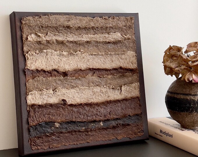 Organic Textured 3D Wall Sculpture, Handmade Wabi Sabi Paper Clay Art, Japandi Modern Rustic Decor, Minimalist Abstract Wall Painting