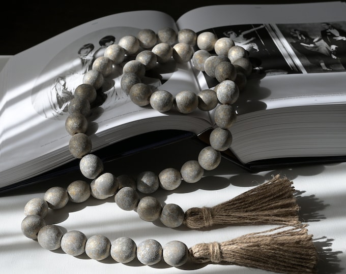 Large Wooden Bead Garland with Tassels – Modern Farmhouse Beads for Home Décor – Wood Beads Ideal for Bohemian Decor, Coffee Table, Shelf