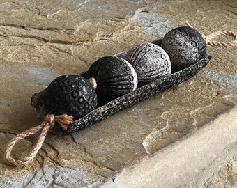 Handmade Paper Mache Bowl & Decorative Bead Garland Set: Rustic Farmhouse Coffee Table Centerpiece Decor - Housewarming Gift