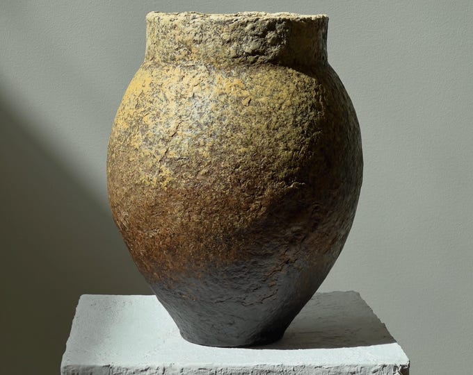 Earth Tone Paper Clay Vessel: Wabi Sabi Japandi Sculpture, Organic Modern Centerpiece, Minimalist Accent