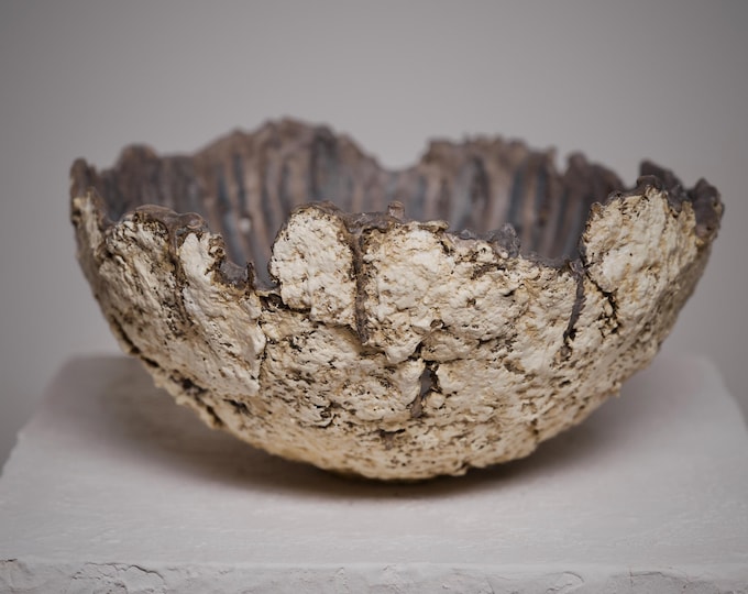Sculptural Minimalist Vase, Wabi Sabi Textured Bowl, Centerpiece Art Piece