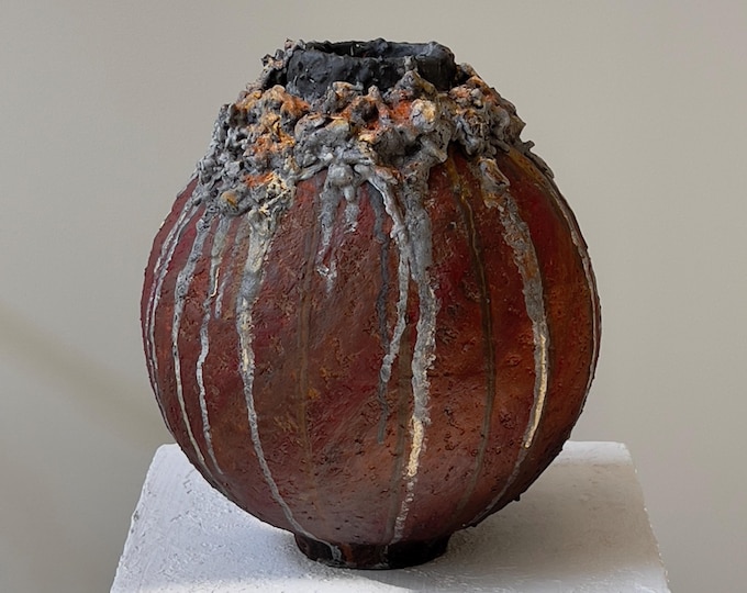 Organic Form Sculptural Vessel: Wabi-Sabi Contemporary Art Object, Recycled Paper Clay Earth Tone Vase