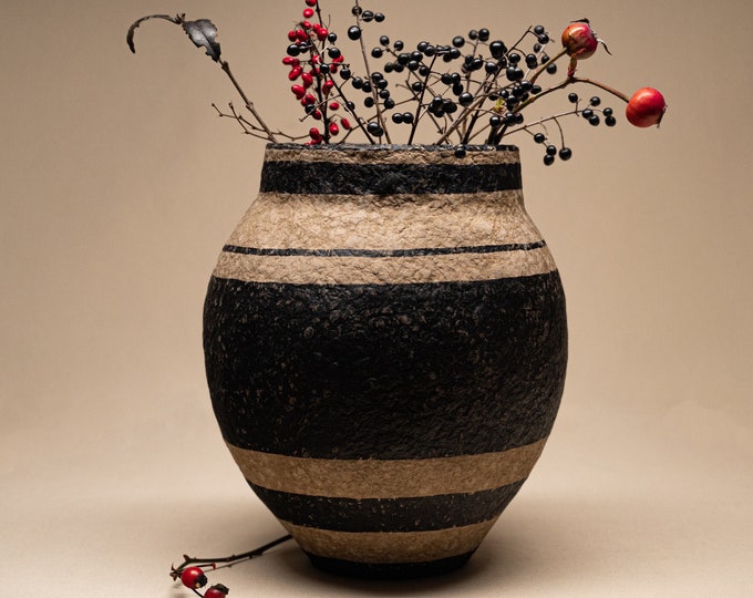 Paper Mache Large Wabi Sabi Vase, Modern Elegance, Eco-Chic with Aging Effect, Ideal for Decor & Centerpieces, Rustic Farmhouse Charm