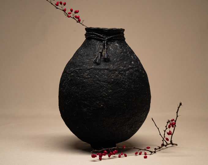 Contemporary Farmhouse Vibe: Handmade Black Clay Vase with Texture - Modern Rustic Accent - Unique Home Decor - Perfect Housewarming Present